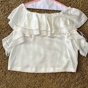 Rachel Zoe silky off the shoulder ruffle top